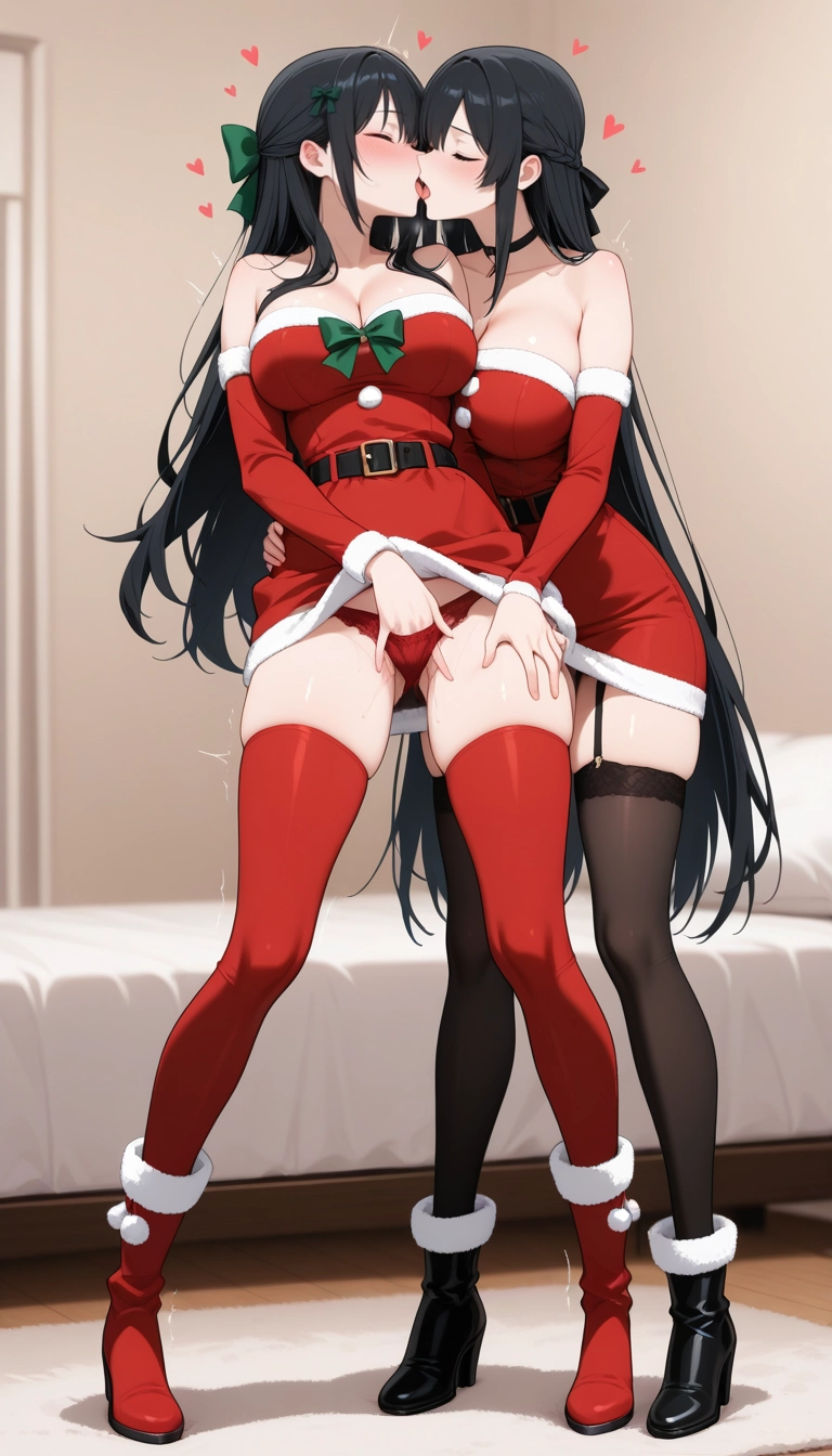 kiss, yuri, multiple girls, breasts, 2girls, thighhighs