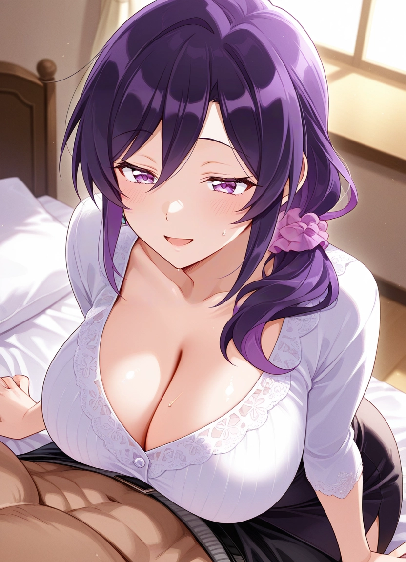 1girl, breasts, cleavage, shirt, large breasts, skirt · Yamete.gg