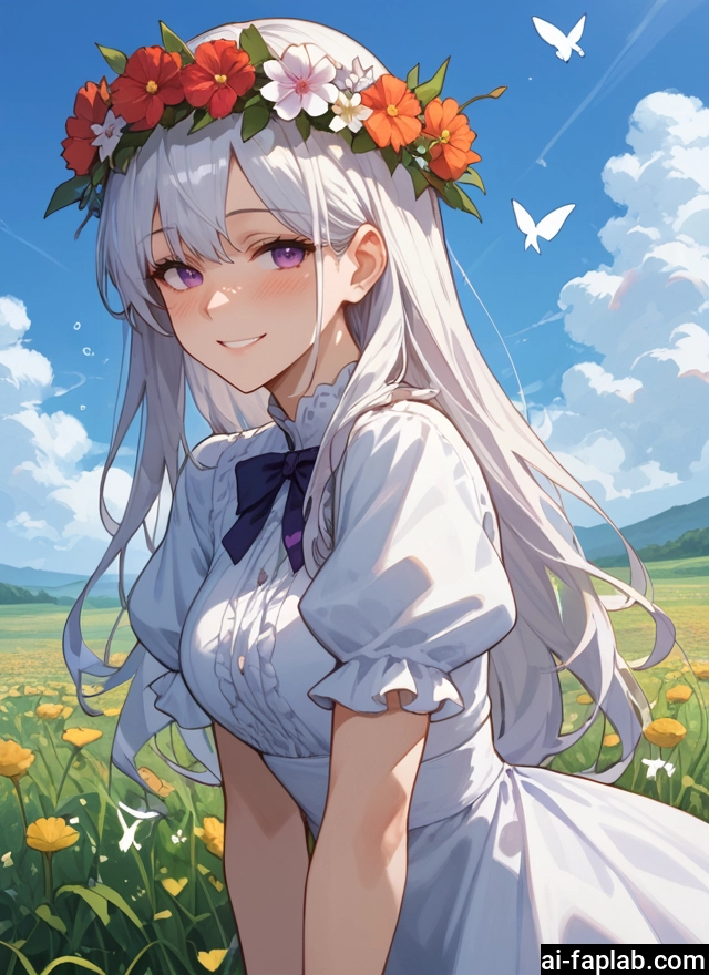 1girl, solo, long hair, smile, purple eyes, bug