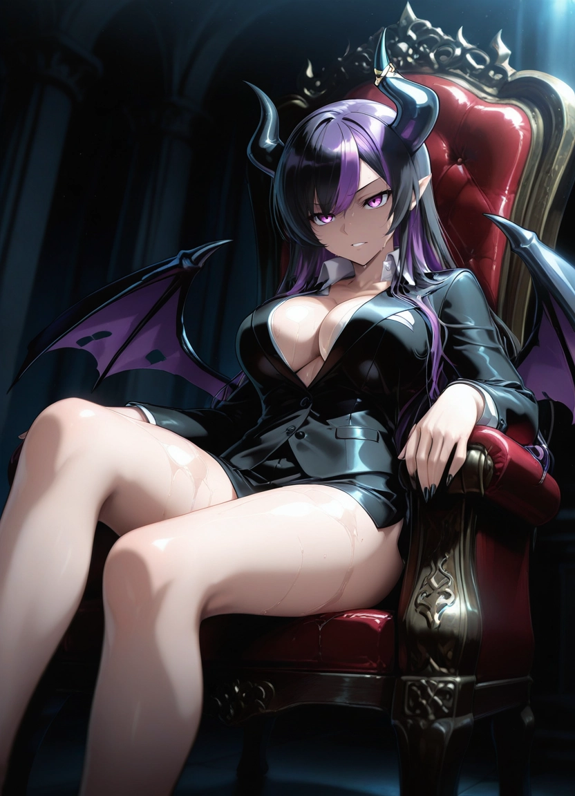 1girl, breasts, solo, horns, wings, large breasts · Yamete.gg