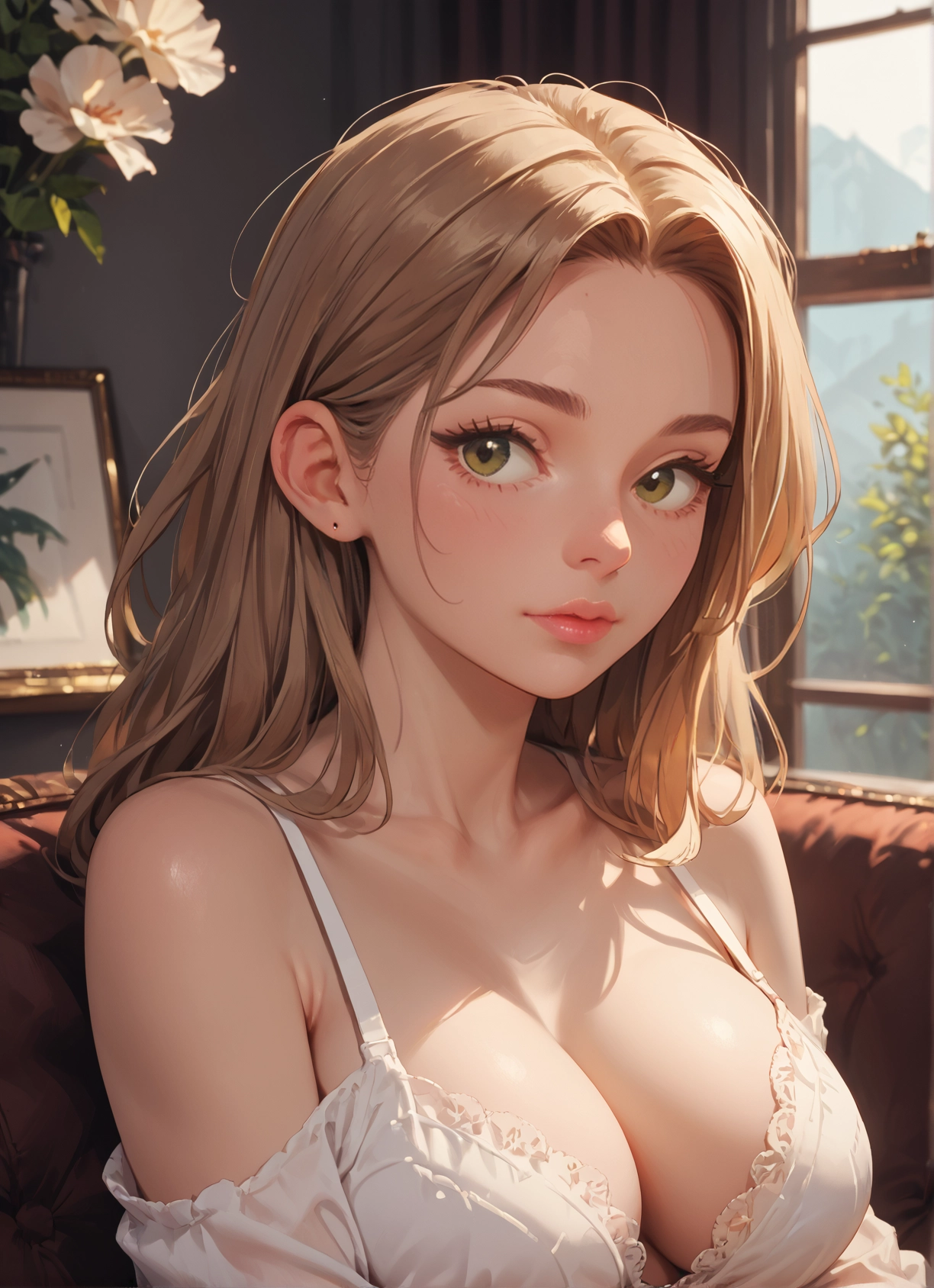 1girl, breasts, solo, cleavage, jewelry, earrings · Yamete.gg
