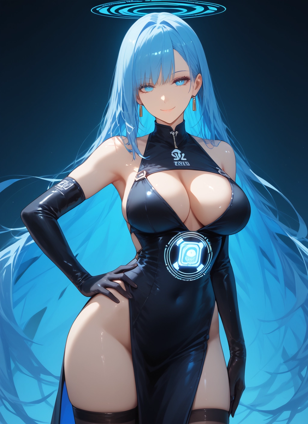 breasts, 1girl, gloves, long hair, large breasts, dress · Yamete.gg