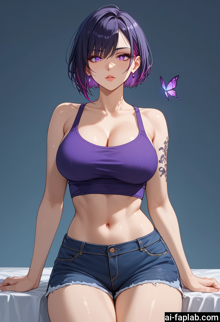 breasts, 1girl, shorts, navel, cleavage, tattoo · Yamete.gg