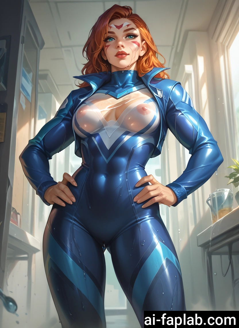 1girl, breasts, solo, bodysuit, see-through, hands on hips · Yamete.gg