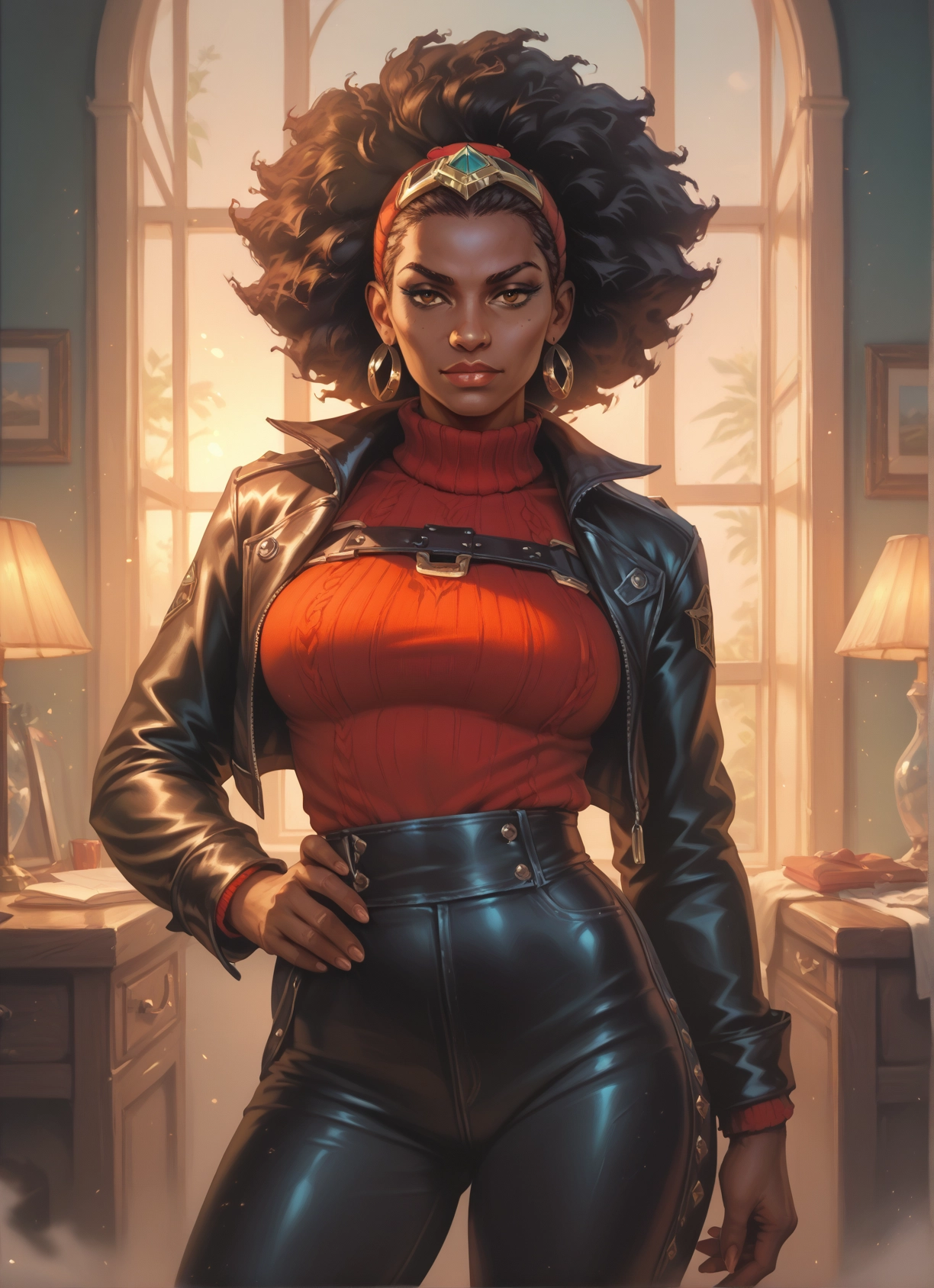 1girl, solo, jewelry, earrings, jacket, dark skin · Yamete.gg