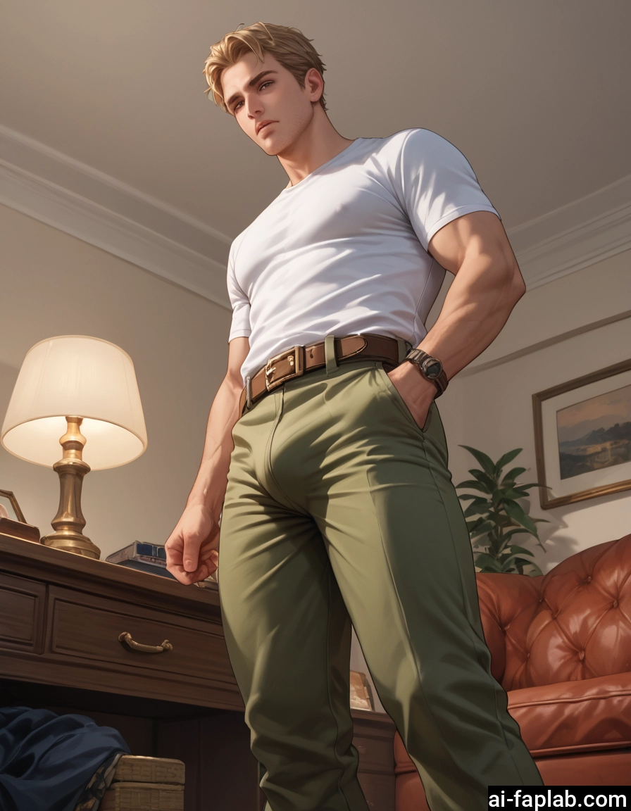 bara, male focus, 1boy, solo, blonde hair, shirt