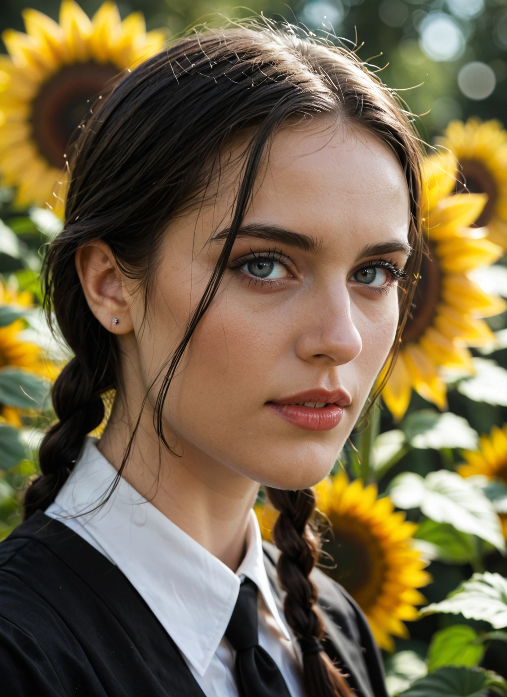 1girl, solo, flower, sunflower, braid, jewelry · Yamete.gg