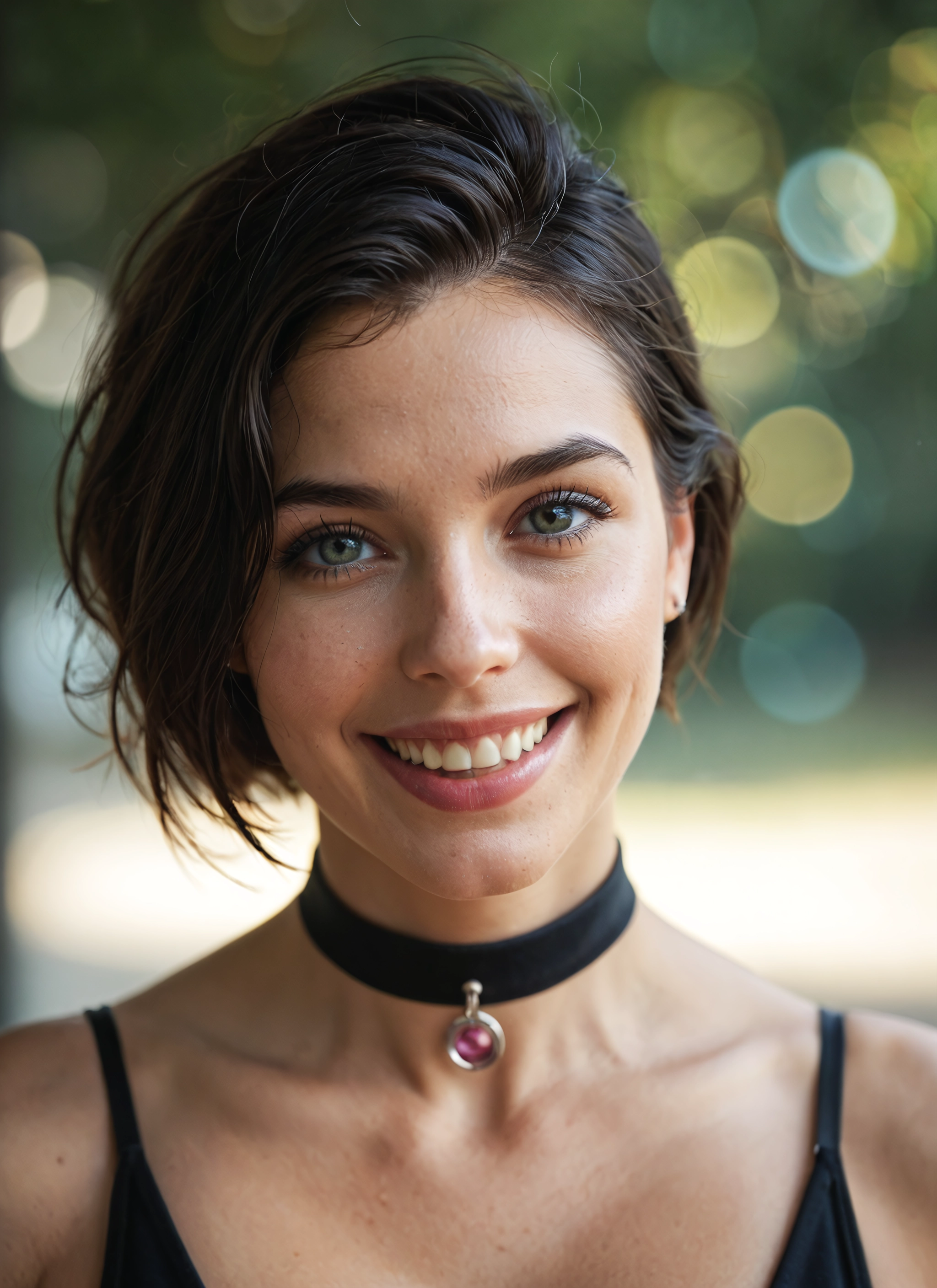 1girl, solo, choker, smile, short hair, looking at viewer · Yamete.gg