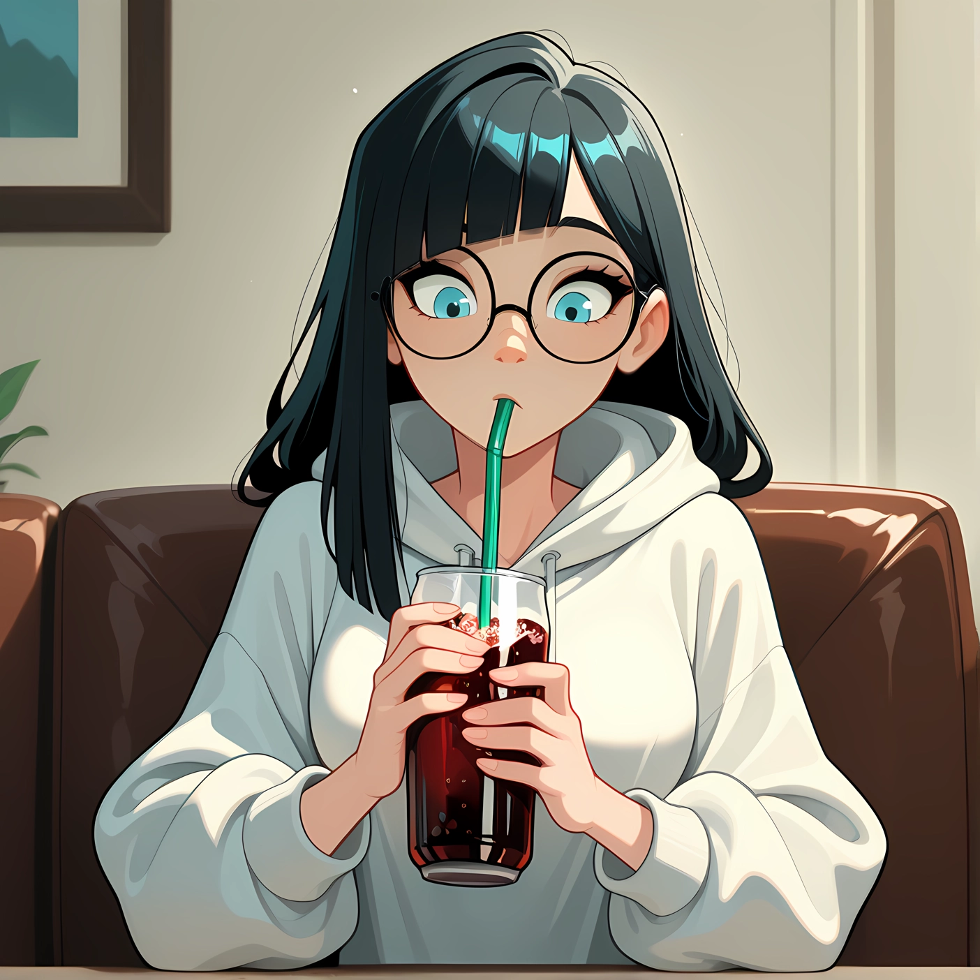 1girl, solo, glasses, blue eyes, hood, hoodie · Yamete.gg