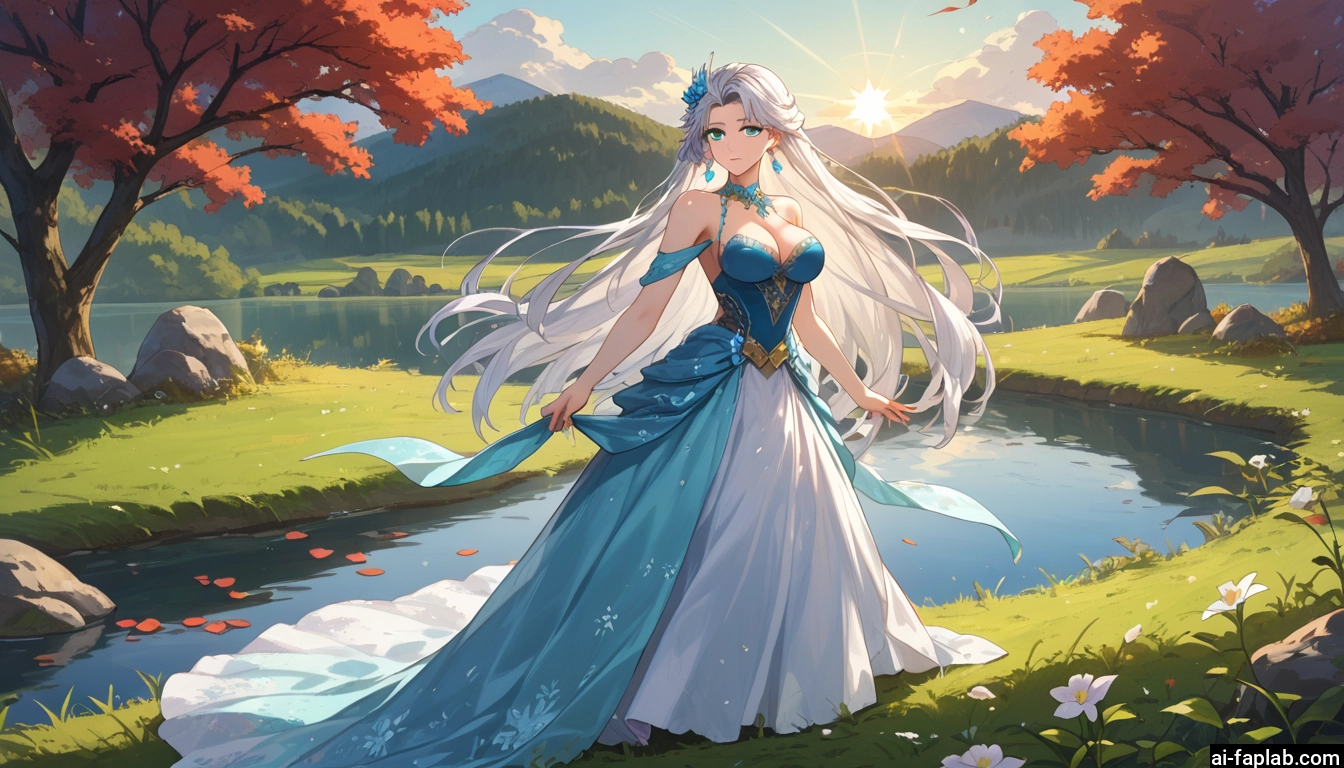 1girl, breasts, long hair, dress, solo, jewelry · Yamete.gg