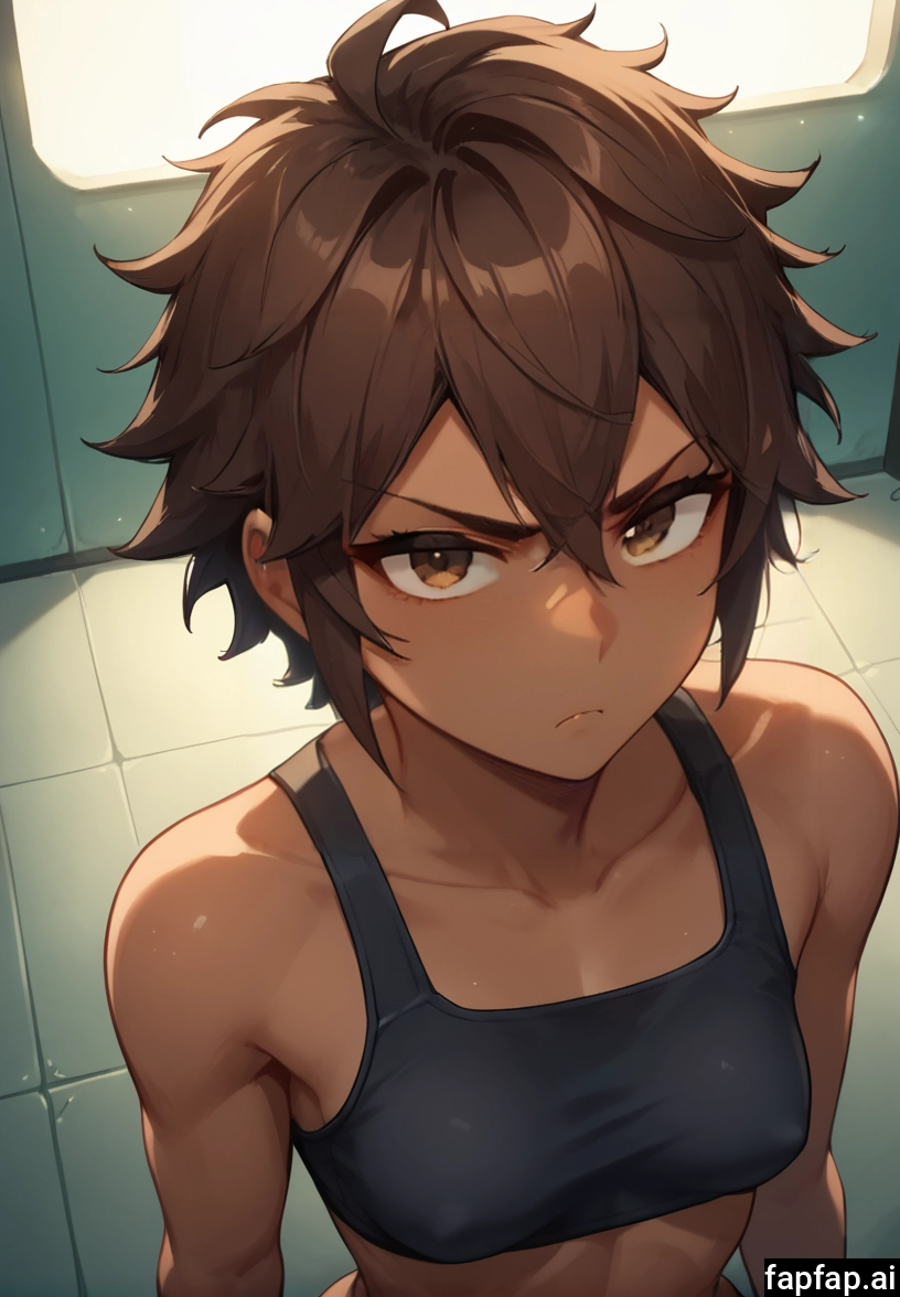 1girl, solo, brown hair, dark-skinned female, breasts, dark skin