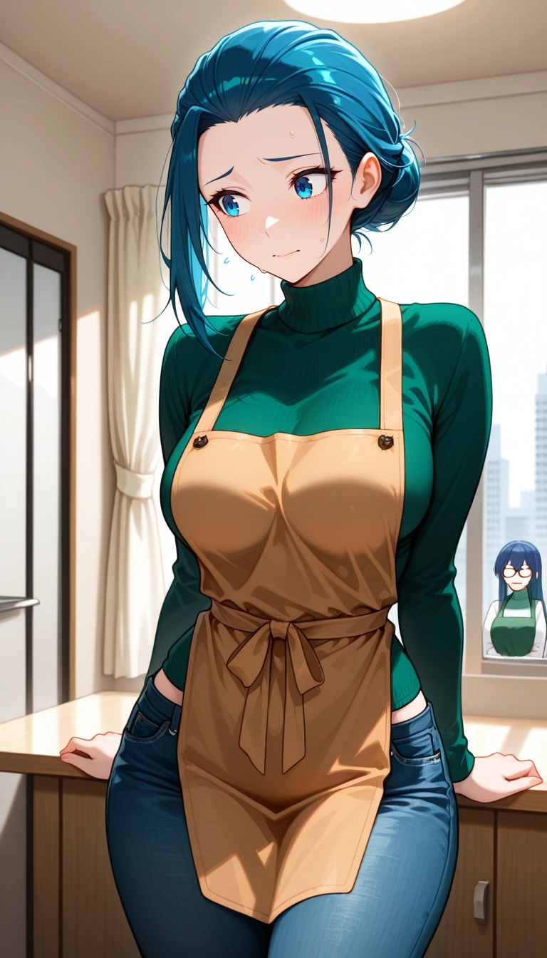 pants, apron, jeans, multiple girls, 2girls, denim · Yamete.gg