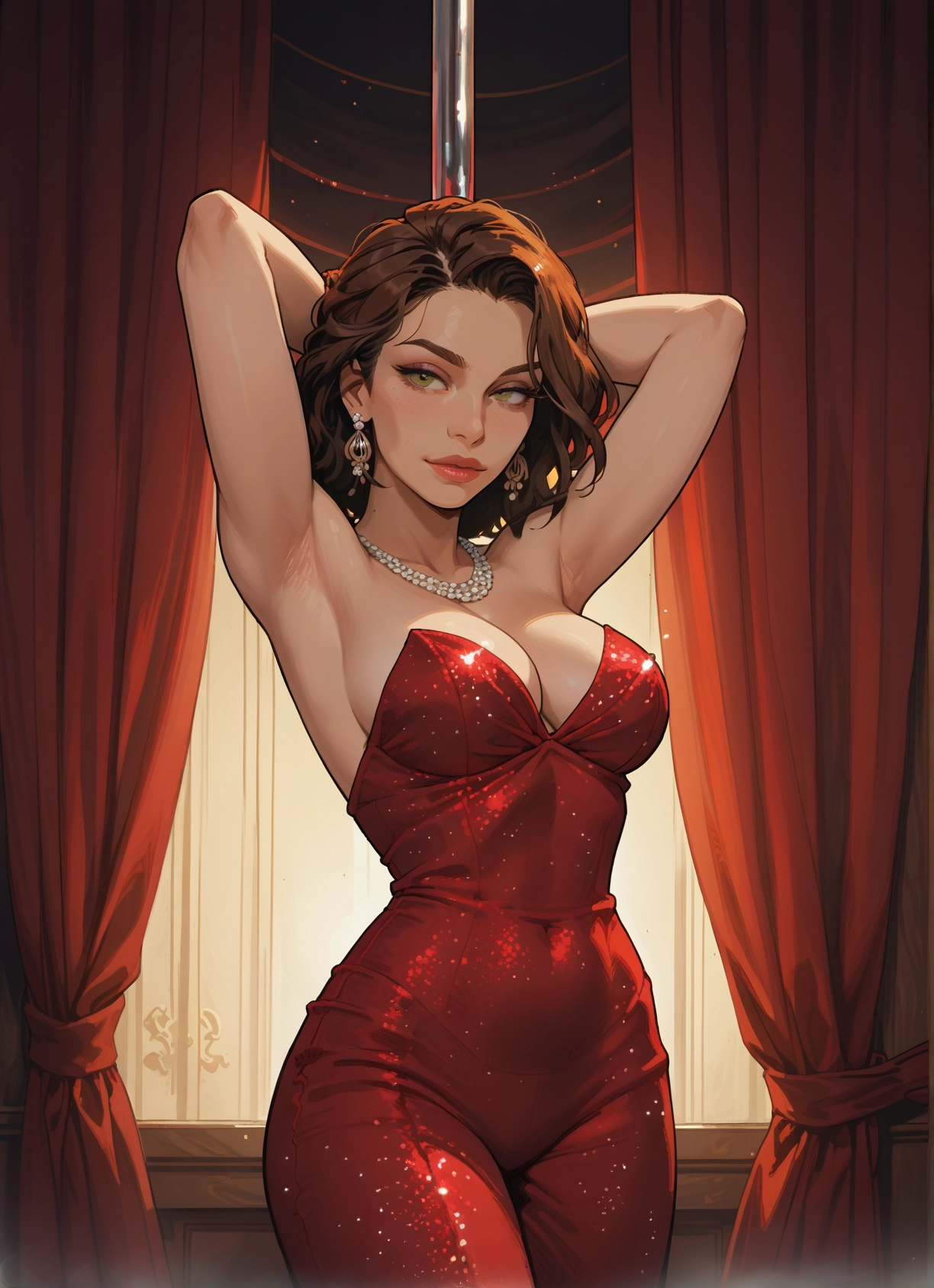 1girl, breasts, jewelry, earrings, armpits, solo · Yamete.gg