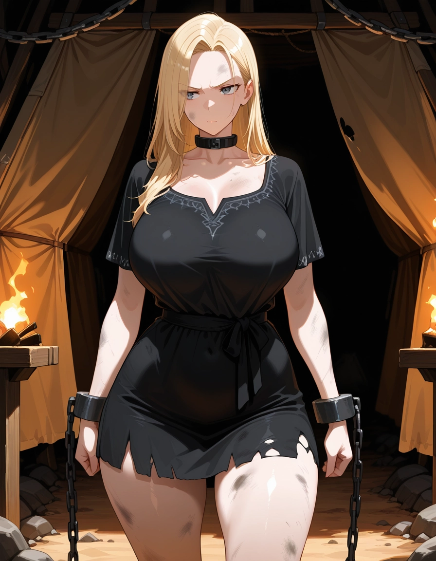 1girl, breasts, blonde hair, dress, black dress, solo · Yamete.gg