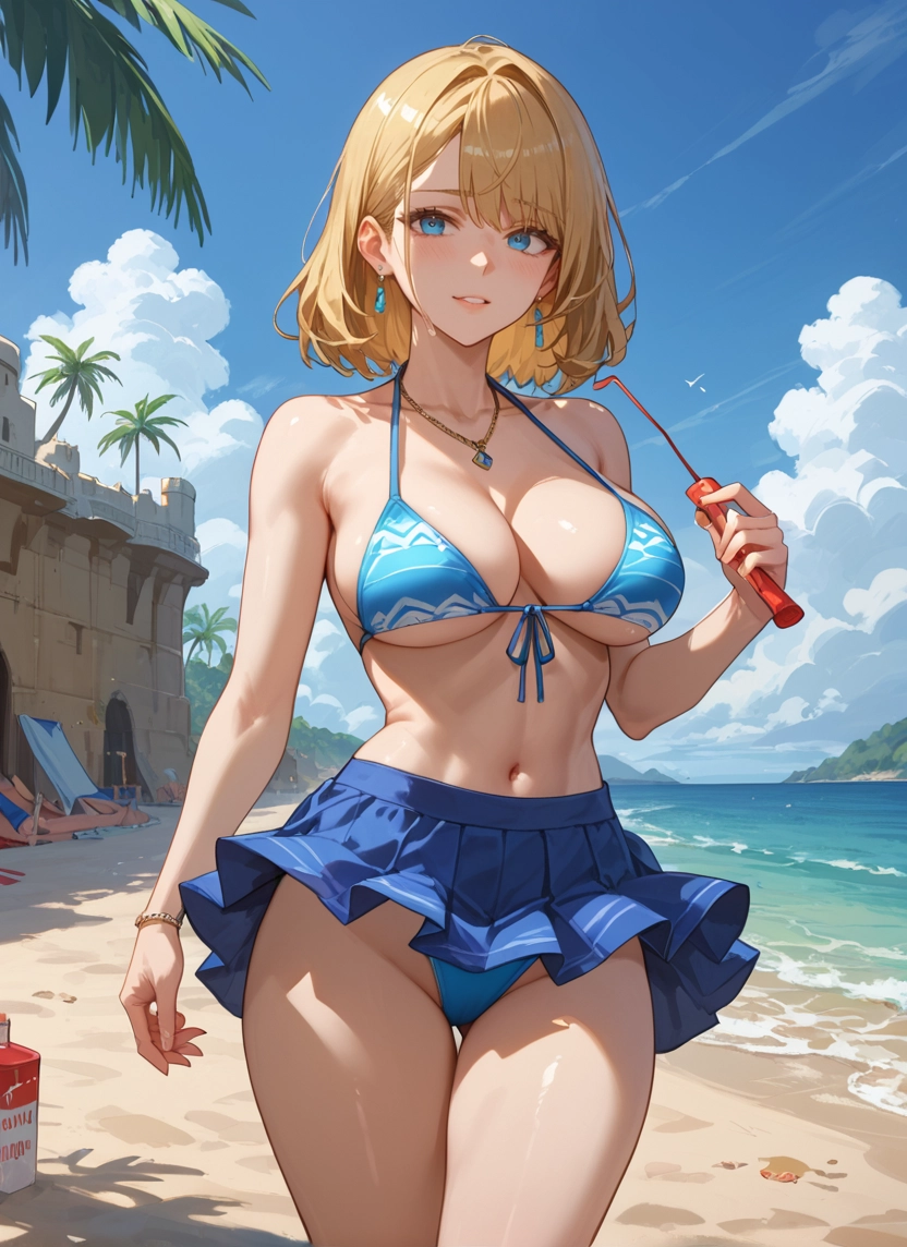 breasts, swimsuit, bikini, jewelry, blue eyes, blonde hair · Yamete.gg
