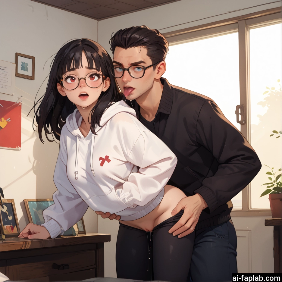1girl, 1boy, glasses, hetero, tongue, hood · Yamete.gg
