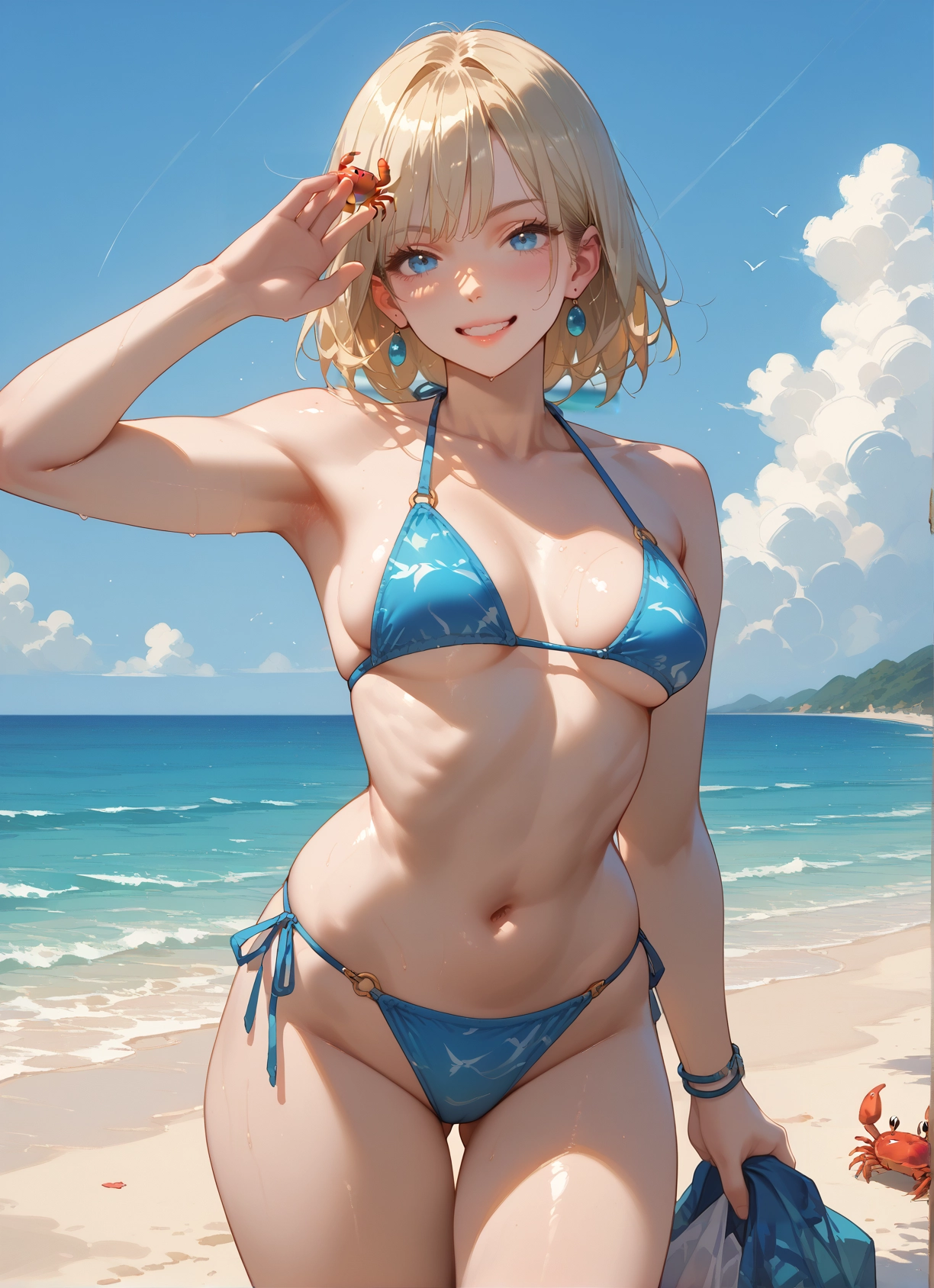 1girl, swimsuit, bikini, breasts, blue eyes, jewelry · Yamete.gg