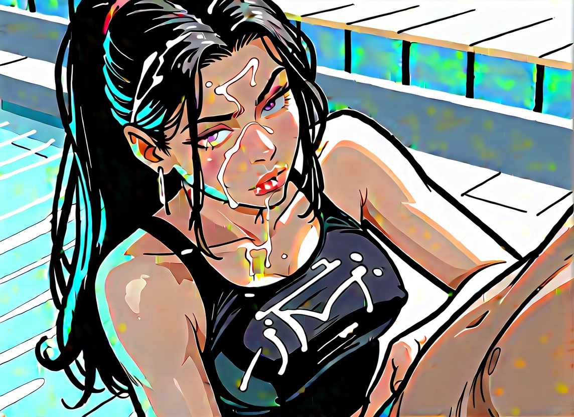 1girl, cum, breasts, facial, black hair, hetero · Yamete.gg