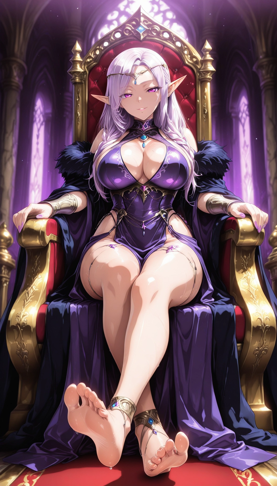 1girl, breasts, feet, barefoot, pointy ears, toes · Yamete.gg
