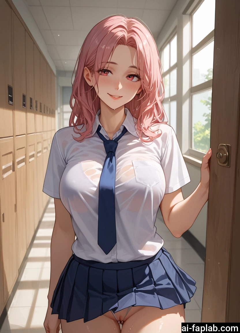 1girl, skirt, breasts, pink hair, necktie, underwear · Yamete.gg