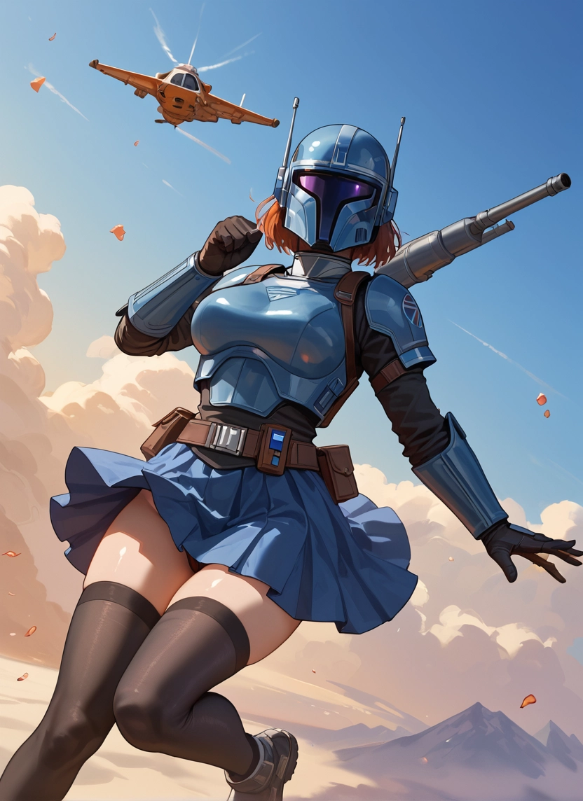 thighhighs, 1girl, skirt, armor, helmet, aircraft · Yamete.gg