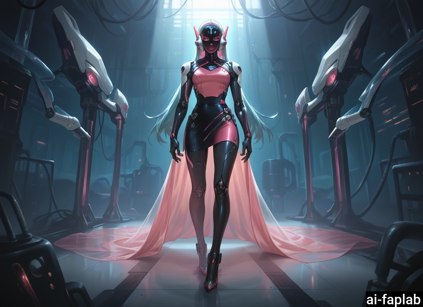1girl, solo, long hair, thighhighs, breasts, robot