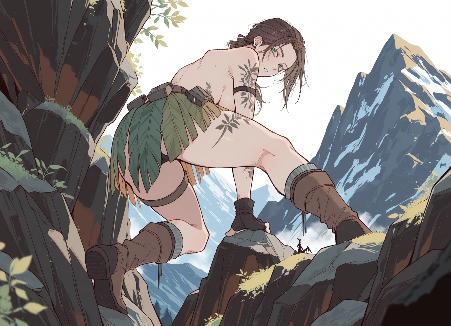 1girl, gloves, tattoo, breasts, boots, fingerless gloves · Yamete.gg