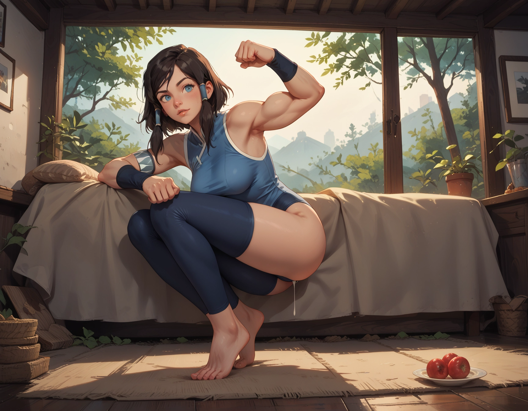 1girl, solo, wristband, breasts, dark-skinned female, brown hair · Yamete.gg