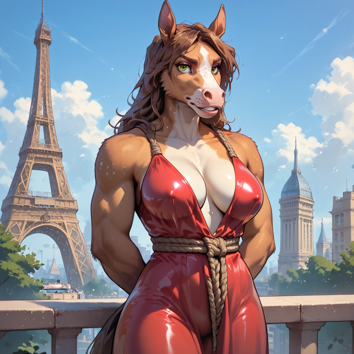 furry, 1girl, breasts, animal ears, brown hair, solo · Yamete.gg