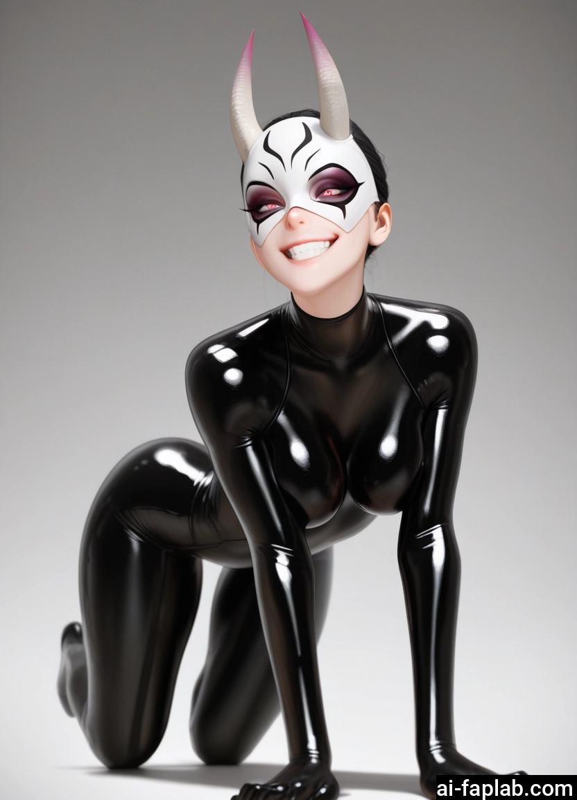 1girl, bodysuit, solo, mask, latex, smile