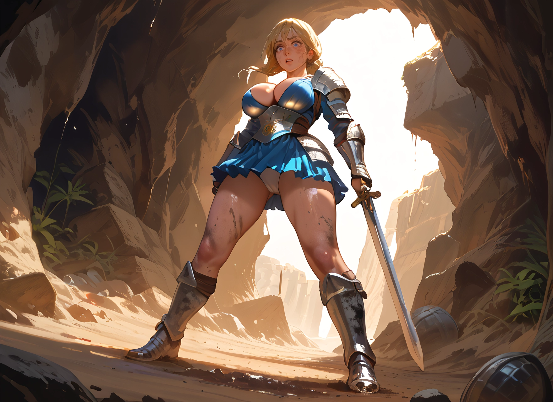 1girl, breasts, weapon, sword, blonde hair, underwear · Yamete.gg