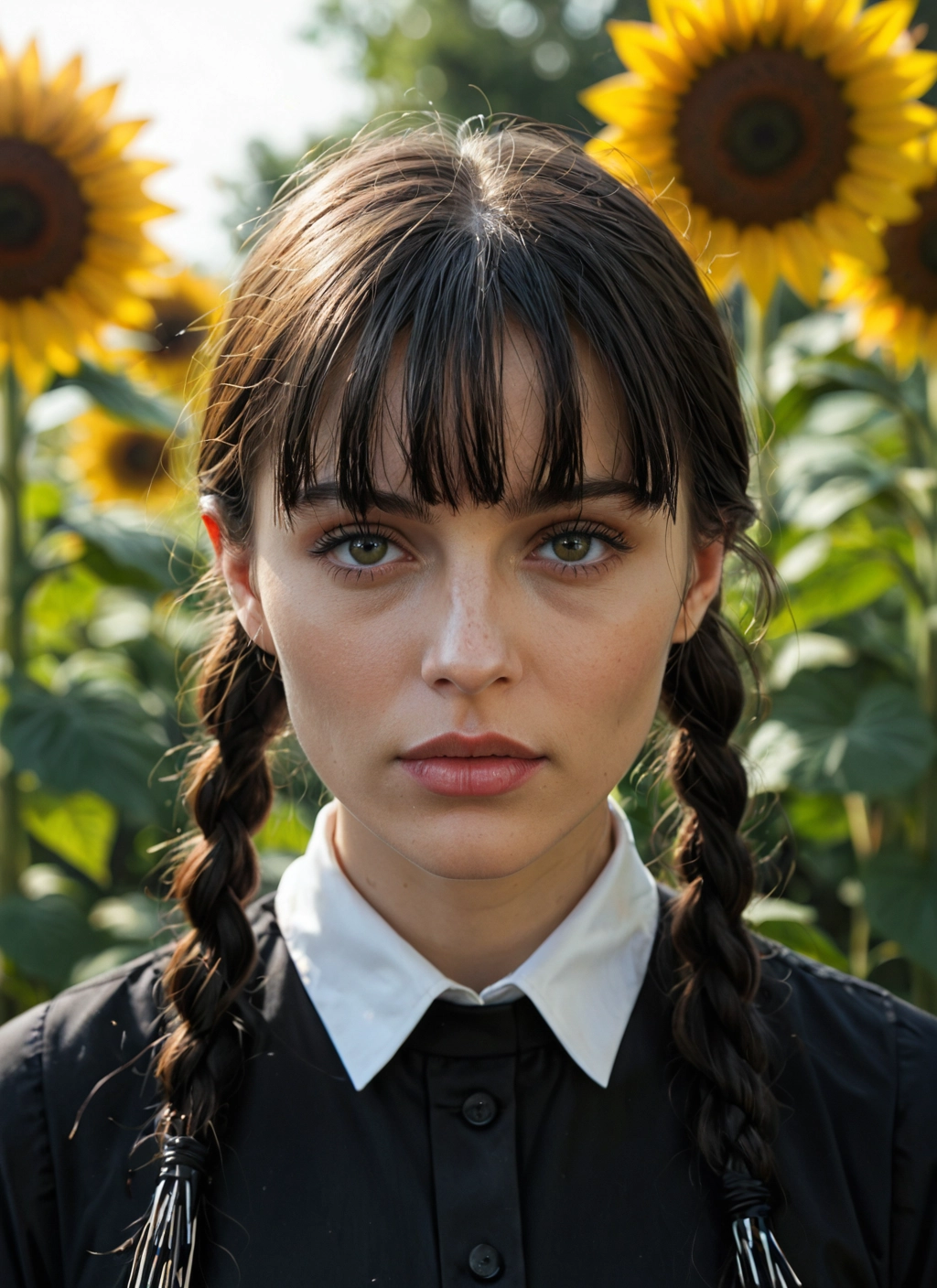 1girl, solo, flower, sunflower, braid, twin braids · Yamete.gg