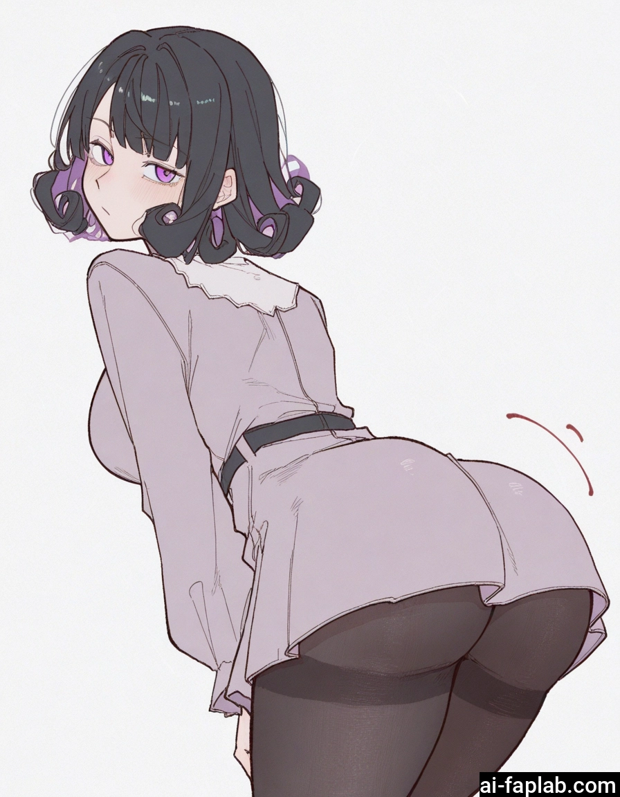 1girl, ass, pantyhose, solo, purple eyes, breasts