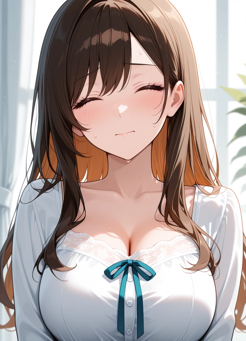 1girl, solo, breasts, closed eyes, large breasts, long hair · Yamete.gg
