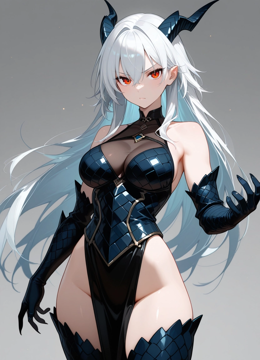 1girl, solo, breasts, red eyes, long hair, horns · Yamete.gg