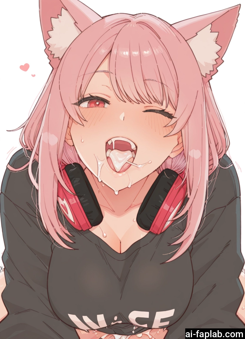 1girl, animal ears, breasts, pink hair, headphones, cum · Yamete.gg