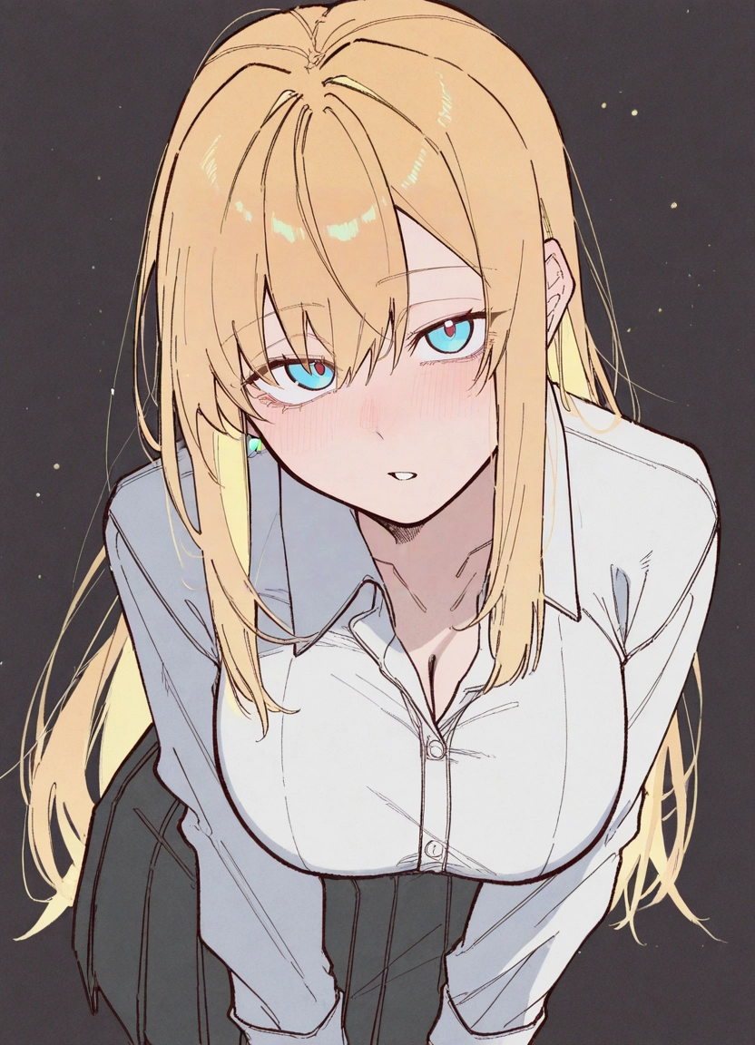 1girl, solo, skirt, breasts, long hair, blonde hair