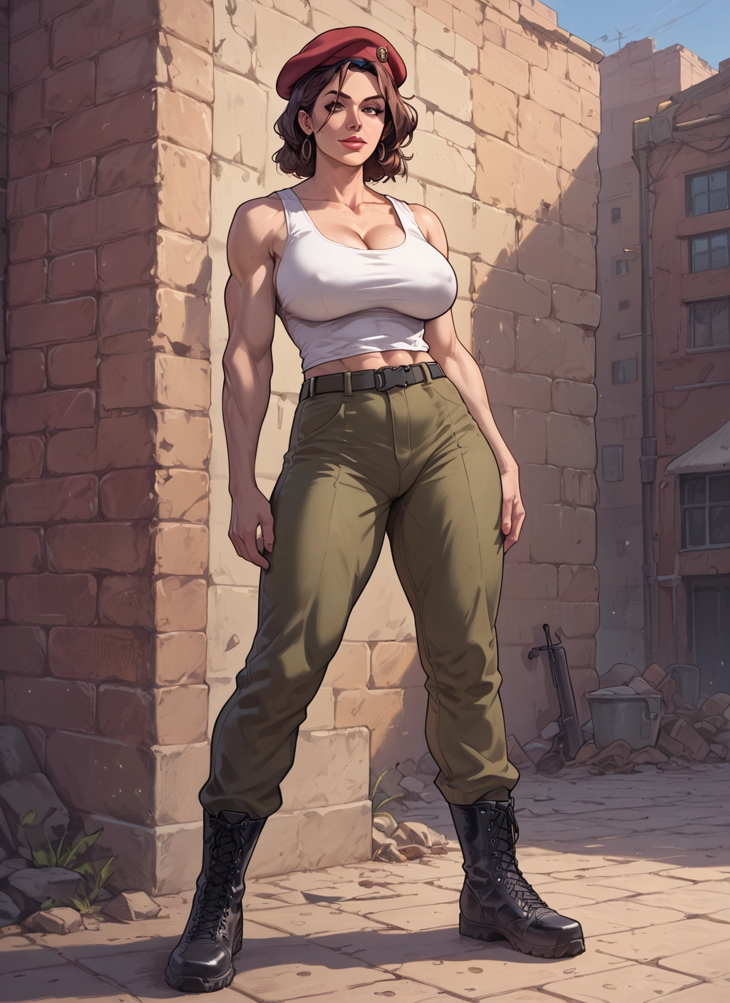 1girl, breasts, hat, weapon, boots, gun · Yamete.gg