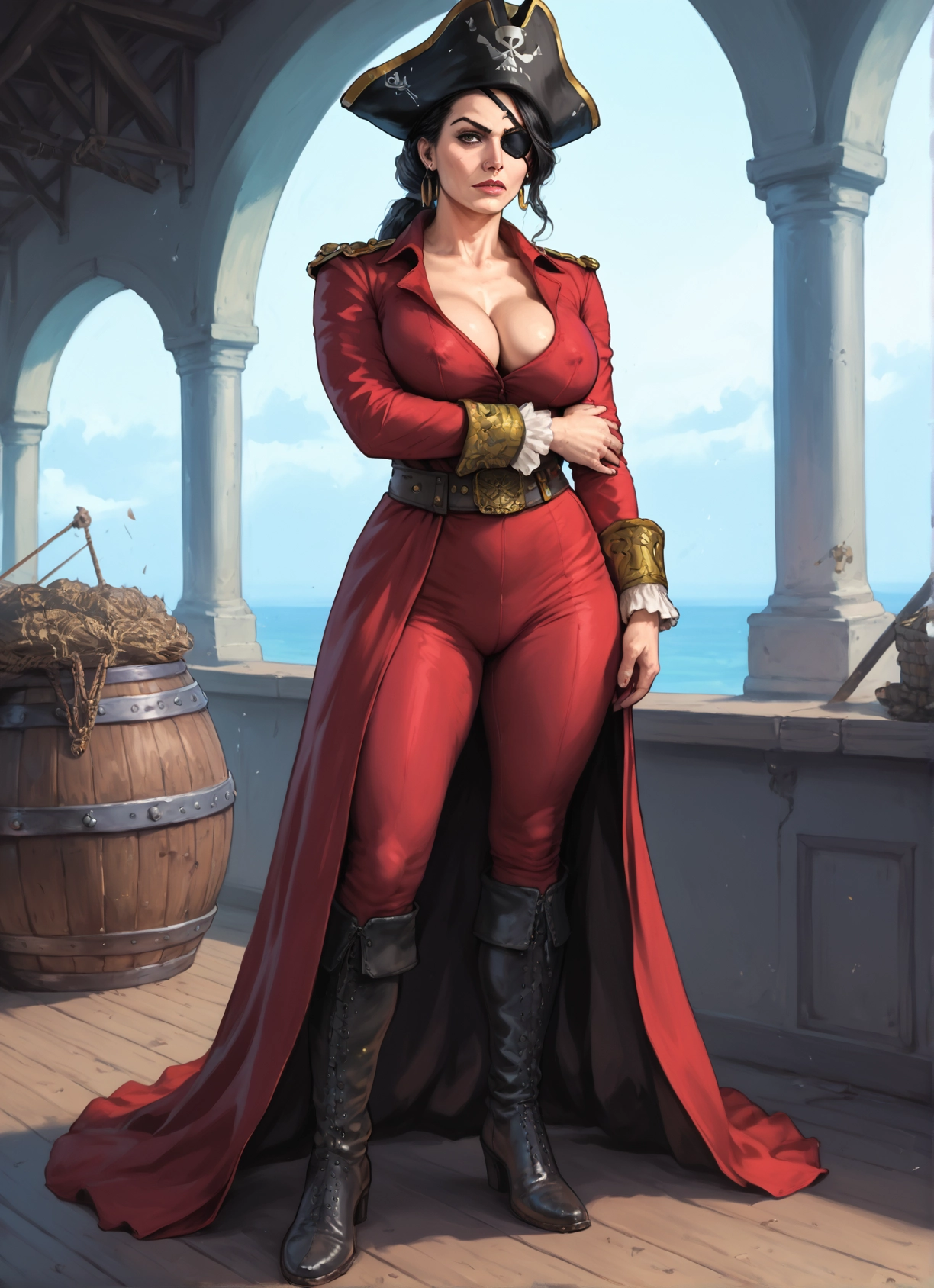 1girl, breasts, boots, eyepatch, hat, pirate hat · Yamete.gg