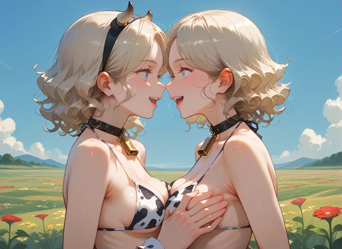 multiple girls, 2girls, breasts, animal print, cow print, bikini · Yamete.gg