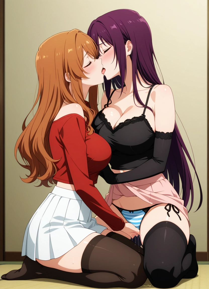 breasts, multiple girls, skirt, thighhighs, 2girls, yuri · Yamete.gg