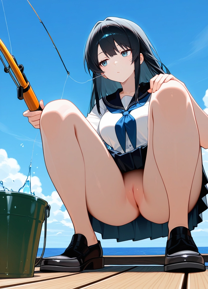 1girl, solo, school uniform, pussy, long hair, skirt · Yamete.gg