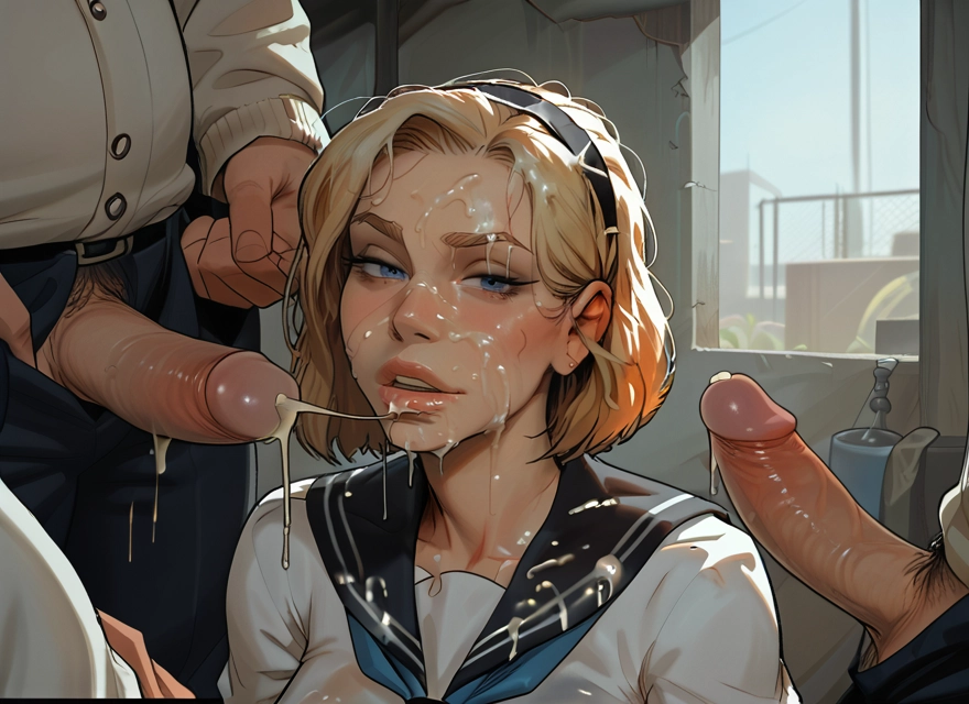 penis, 1girl, cum, blue eyes, blonde hair, multiple boys · Yamete.gg