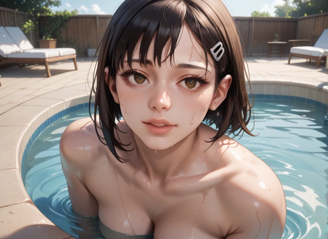 1girl, breasts, solo, hair ornament, brown eyes, looking at viewer · Yamete.gg