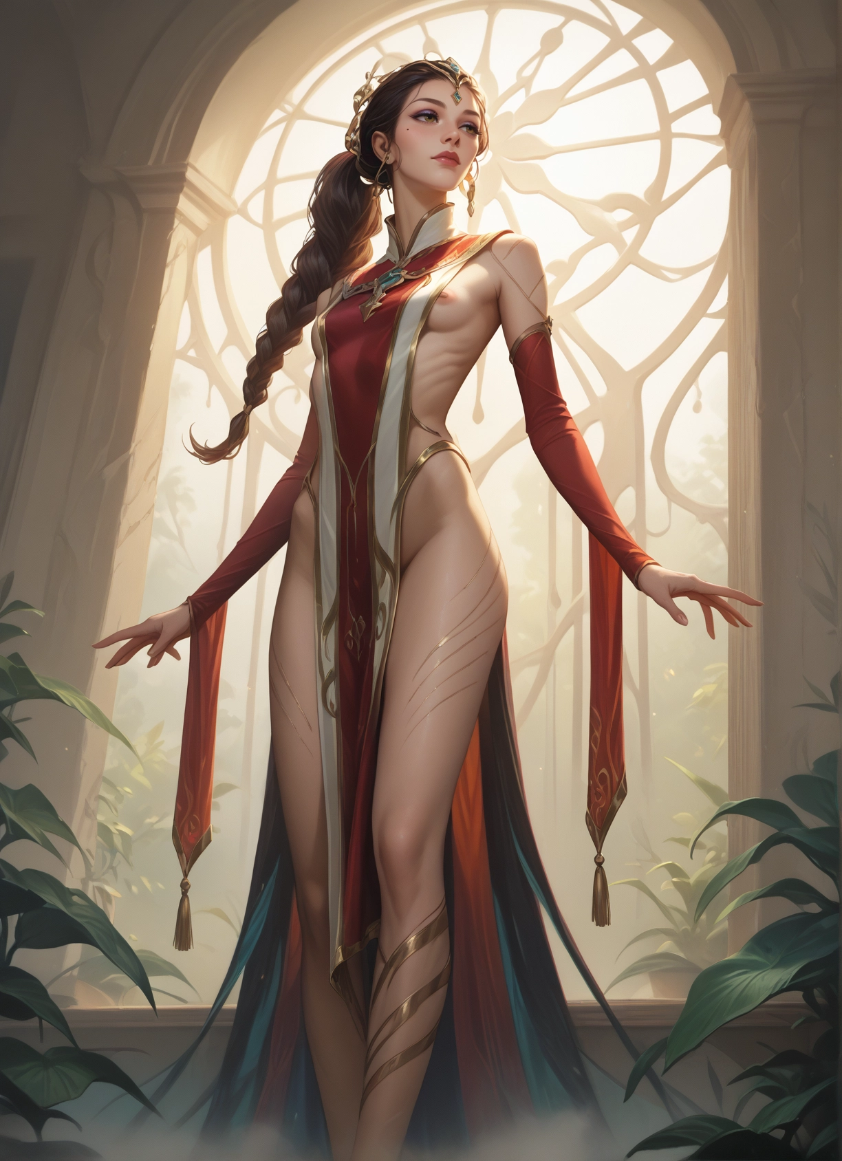 1girl, solo, breasts, braid, long hair, nipples · Yamete.gg