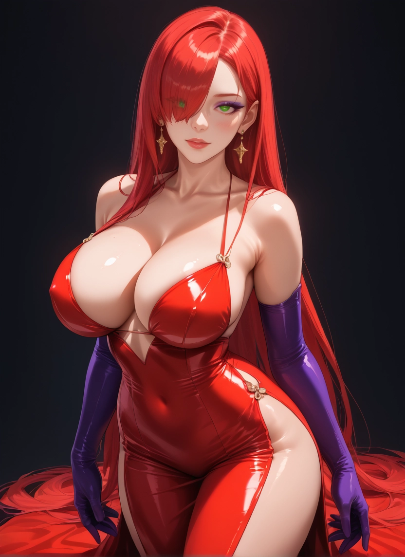 breasts, 1girl, gloves, dress, jewelry, long hair · Yamete.gg