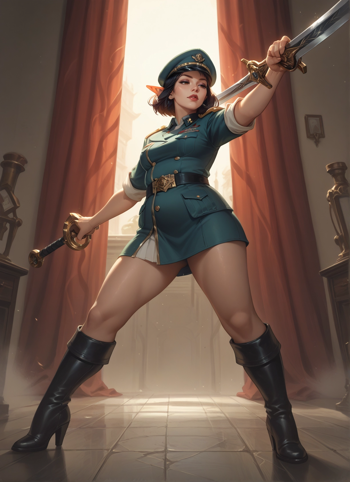 1girl, weapon, sword, boots, hat, solo · Yamete.gg