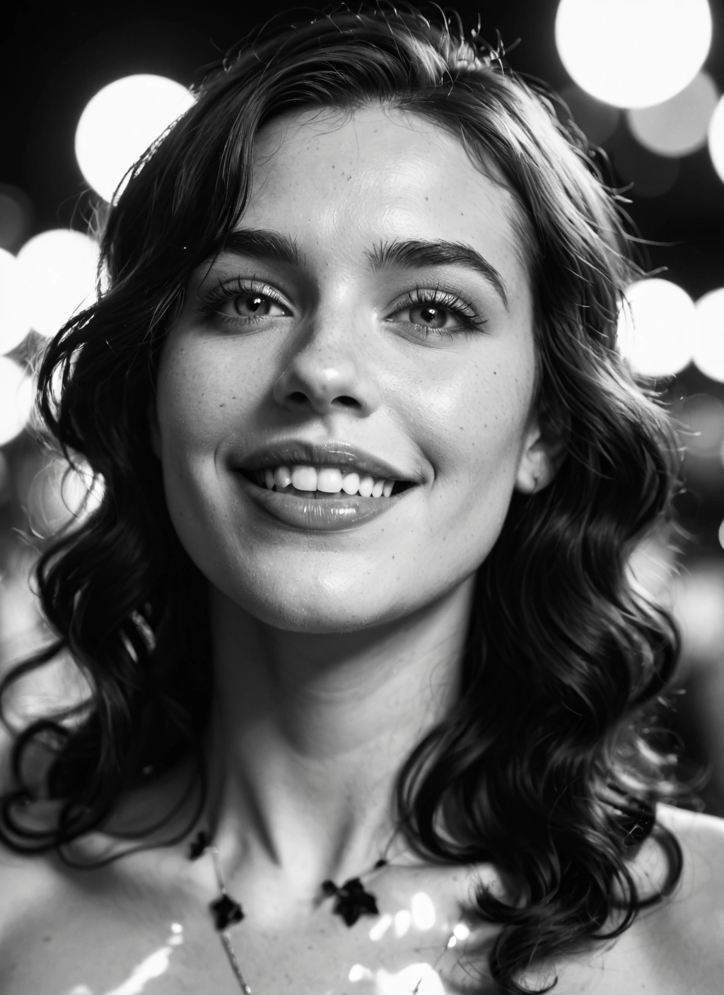 monochrome, greyscale, 1girl, solo, jewelry, smile · Yamete.gg