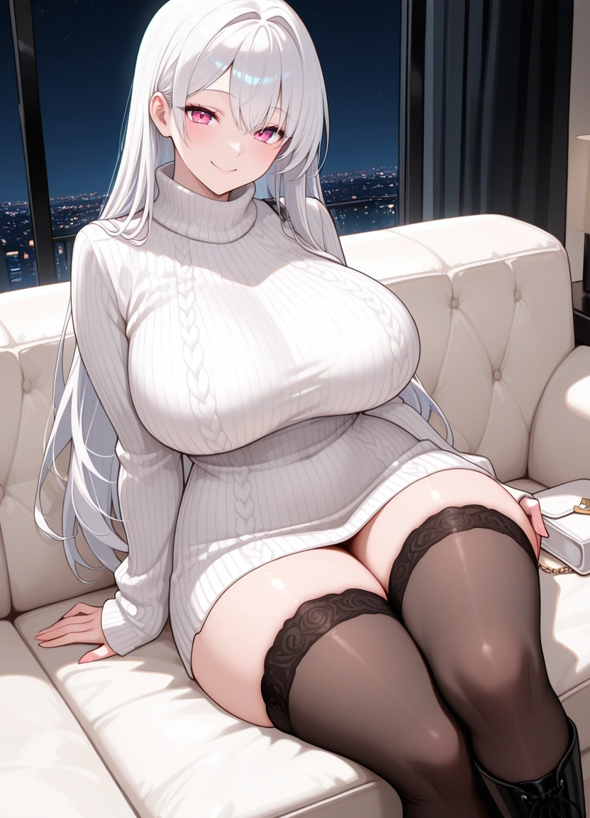 1girl, breasts, solo, thighhighs, thighs, turtleneck · Yamete.gg