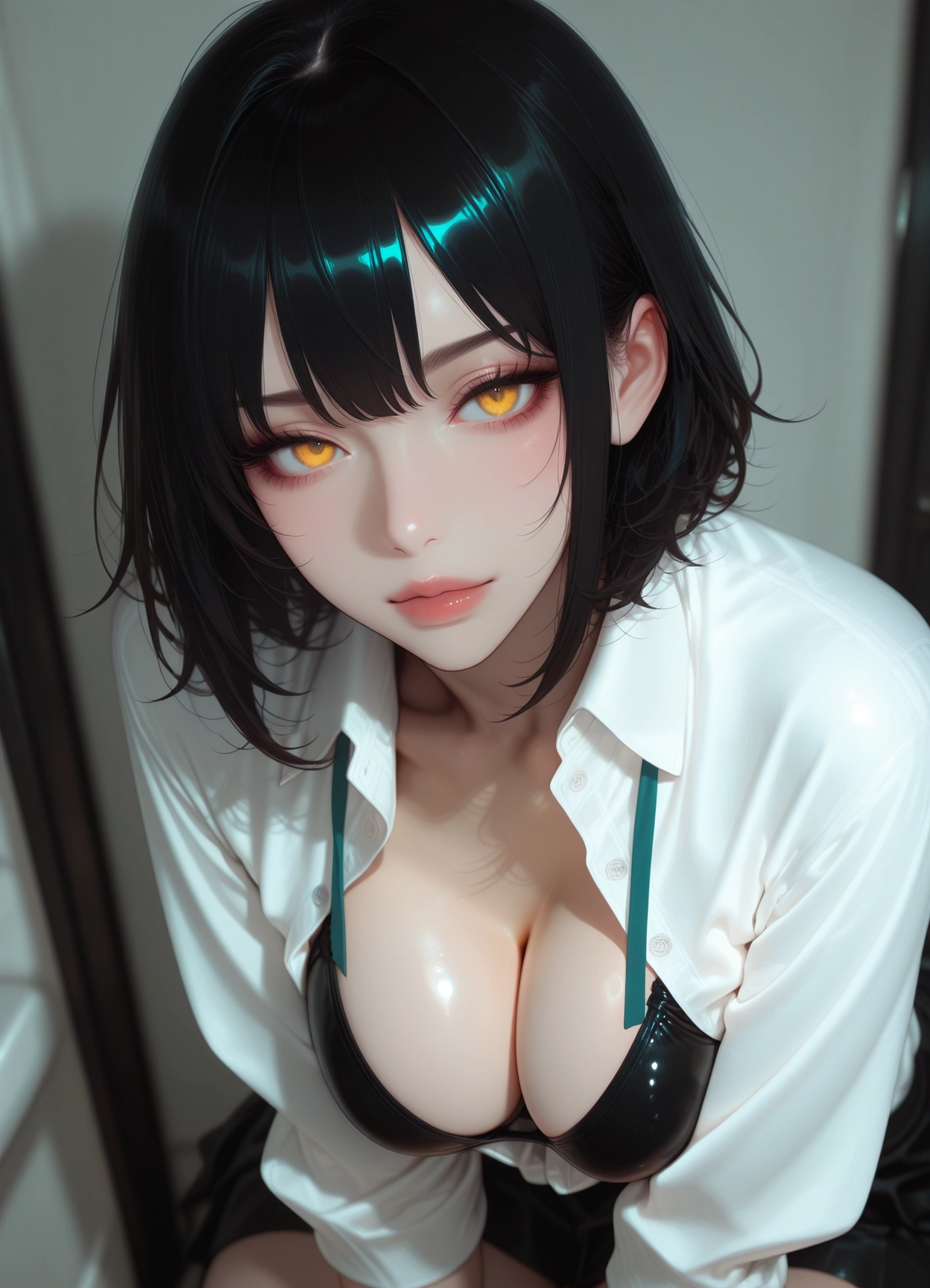 1girl, solo, breasts, shirt, looking at viewer, cleavage · Yamete.gg